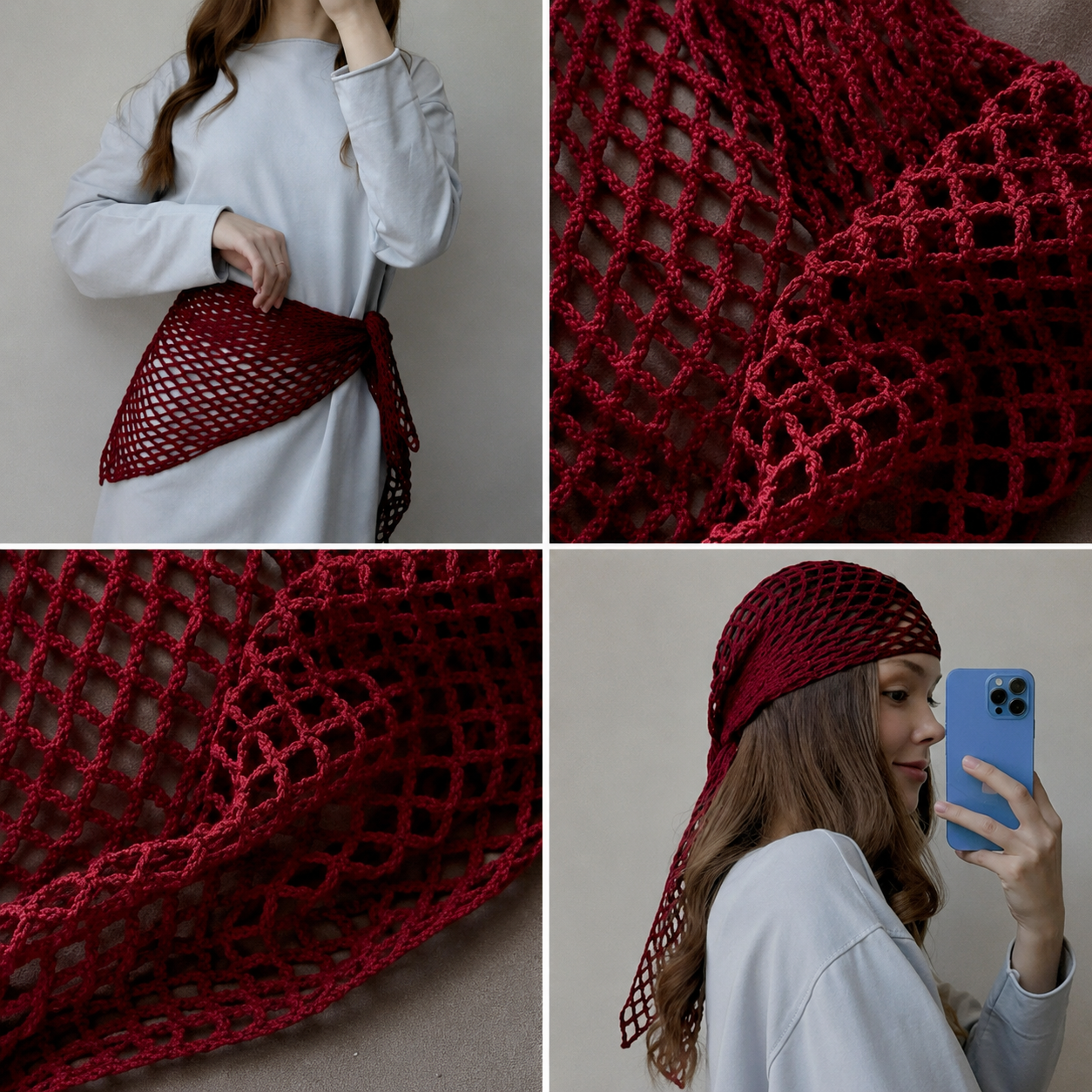 Vintage Handmade Red Crochet Bandana