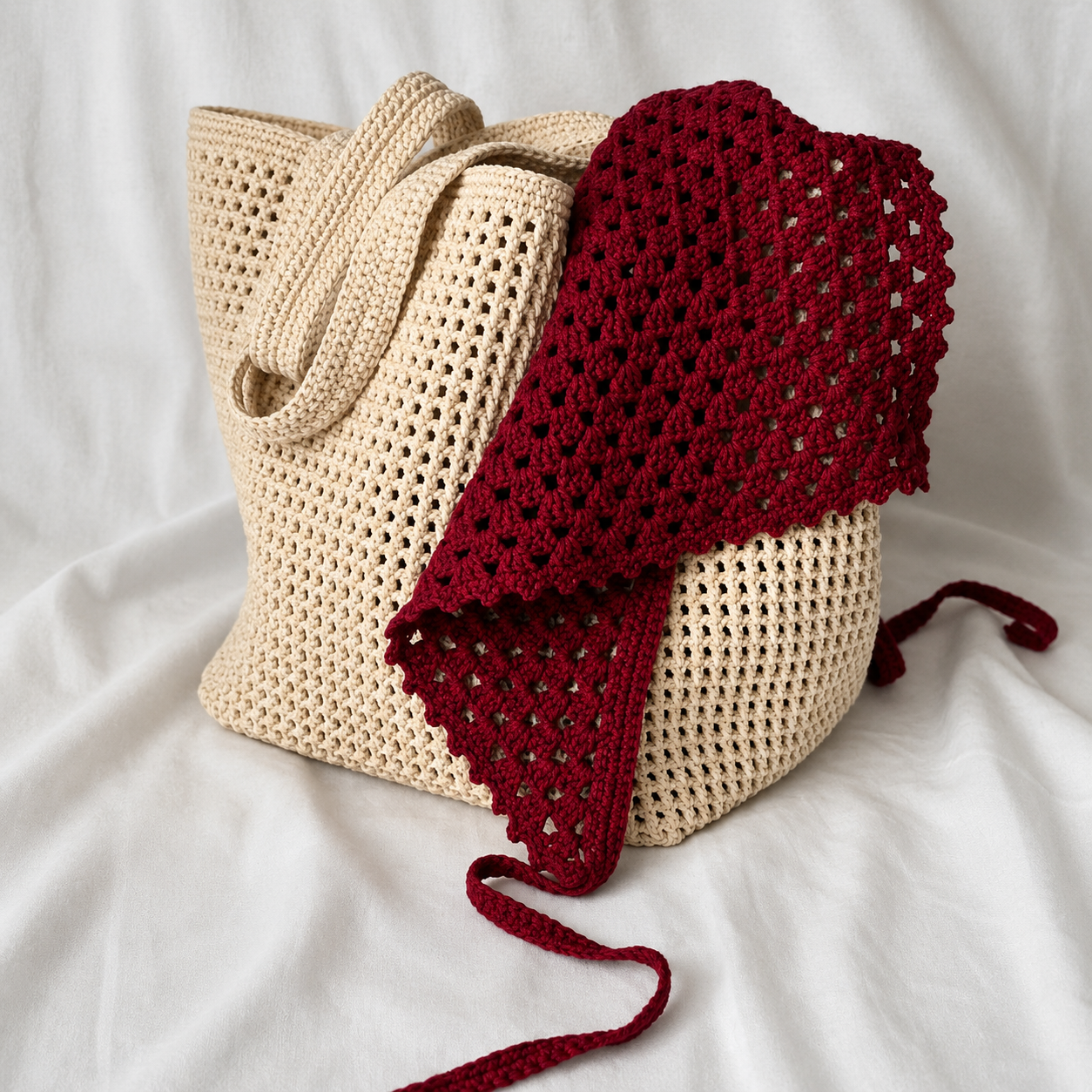 Vintage Handmade Red Crochet Bandana