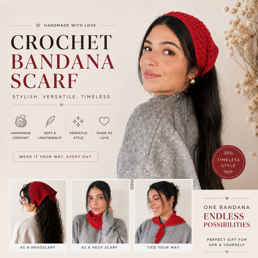Vintage Handmade Red Crochet Bandana