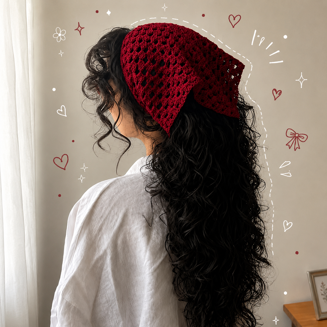 Vintage Handmade Red Crochet Bandana