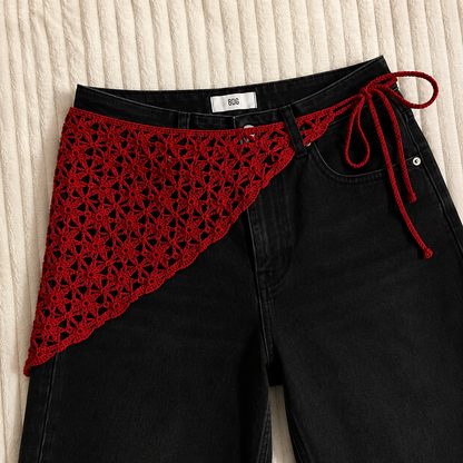 Vintage Handmade Red Crochet Bandana
